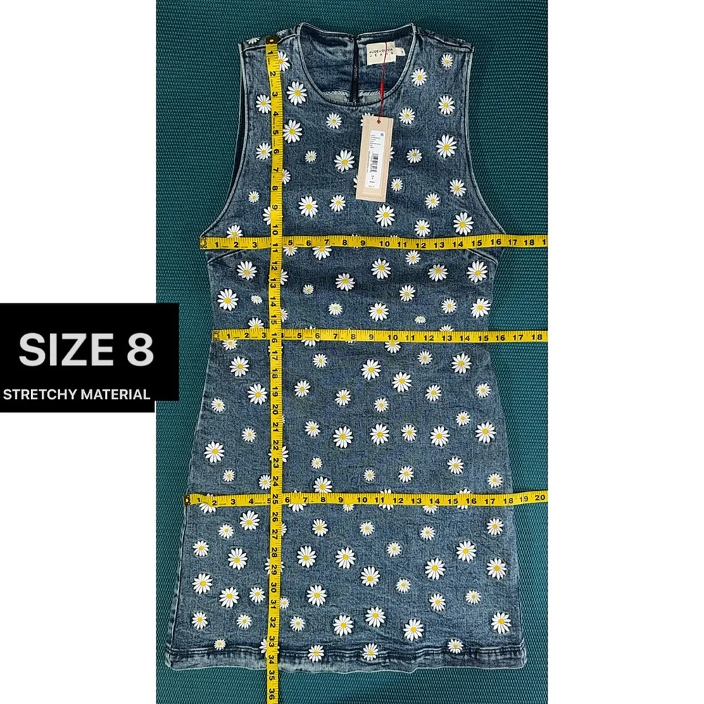 Alice + Olivia Wynell Floral Daisy Embroidered Mini Denim Dress